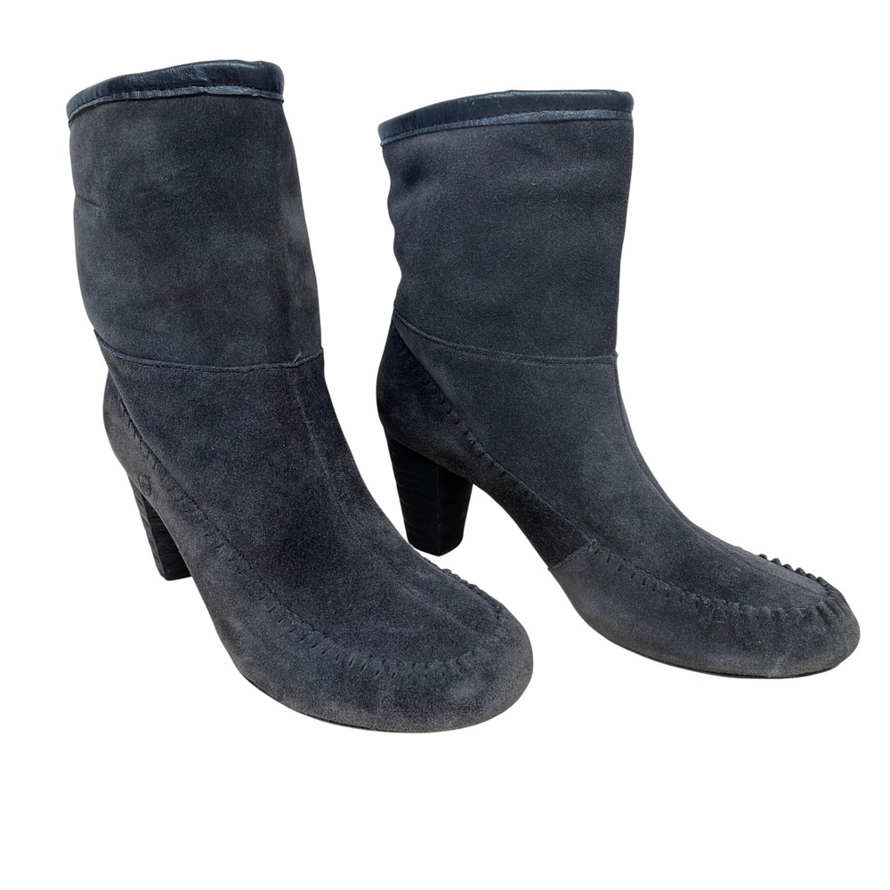 Born Women's US 7 EU 38 Gray Suede Moc‎ Toe Pull On Block Heel Boots